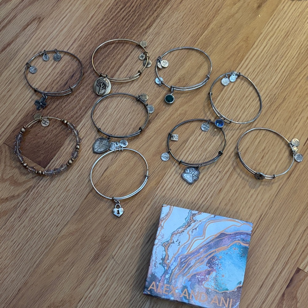 Lot of 9 Alex and Ani Mixed Metal Charm Bracelets